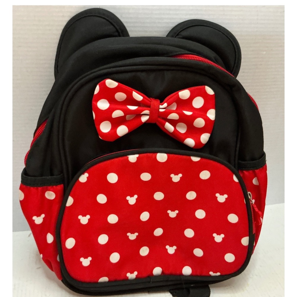 Minnie Mouse Style Mini Backpack Polka Dot Bow Ears Red Black Small Travel Bag